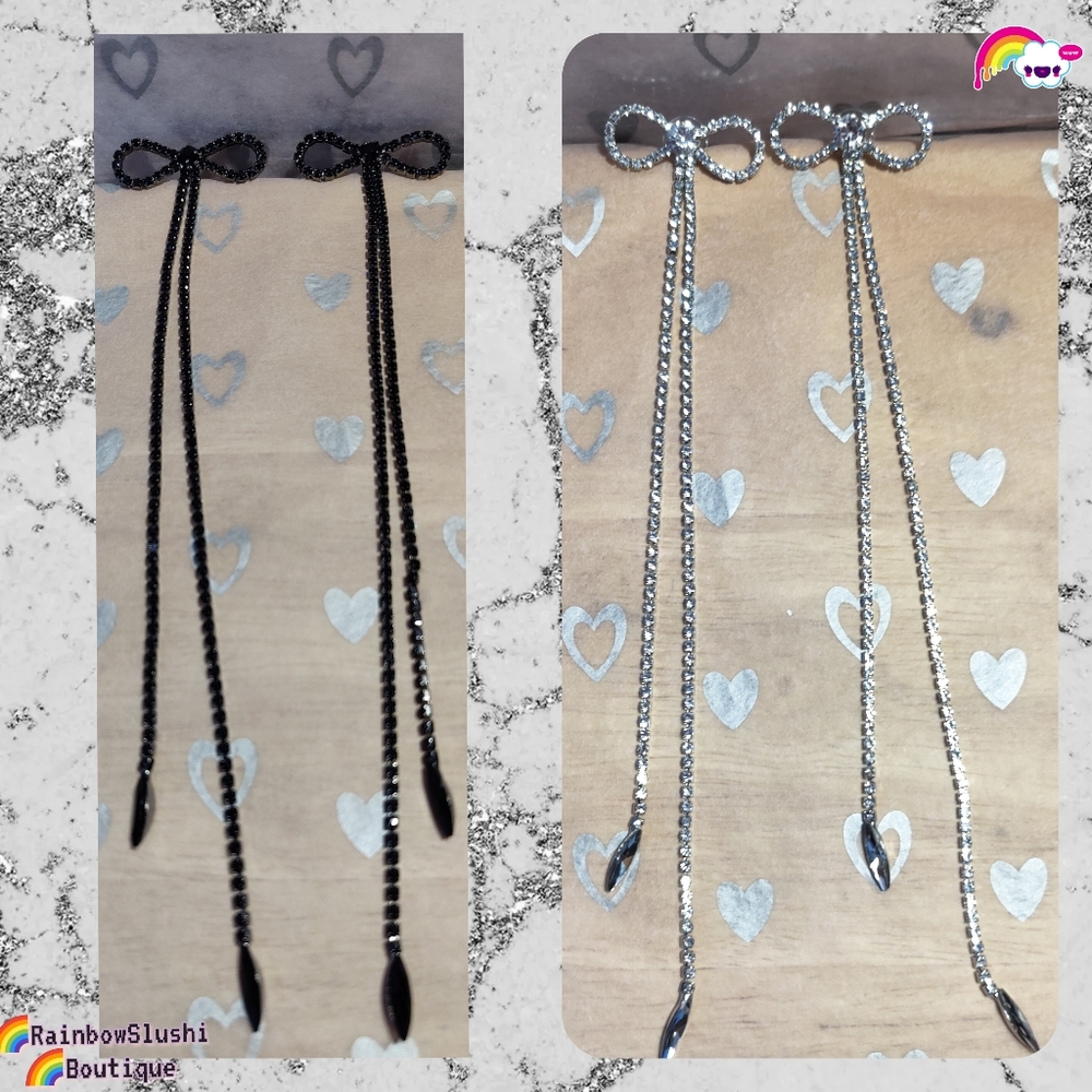 🌈Long Ribbon Rhinestone Bling Earrings - Picture 2 of 7